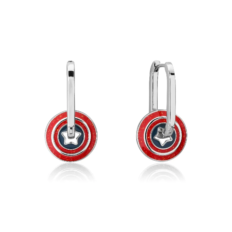 women’s dazzling gemstone earrings-Disney Stainless Steel 14ct White Gold Captain America Hoop Earrings