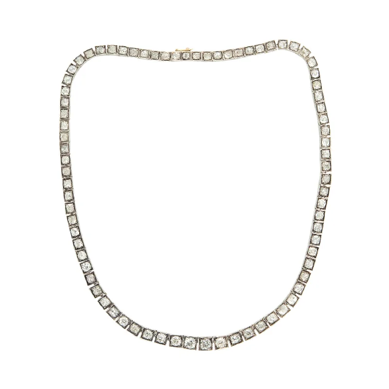 women’s glittering gold necklaces-Edwardian 18k French Diamond Riviera Necklace 20.53ctw