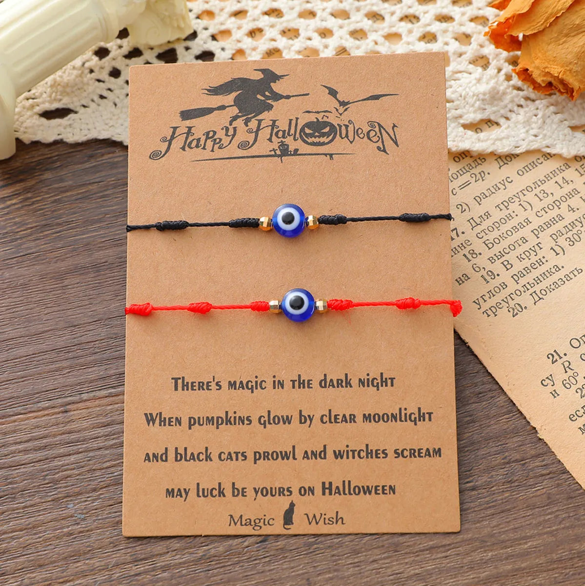 stackable rings for women-New Halloween Couple Braided Bracelet Creative 7-knot Demon Eye Red String Card Bracelet