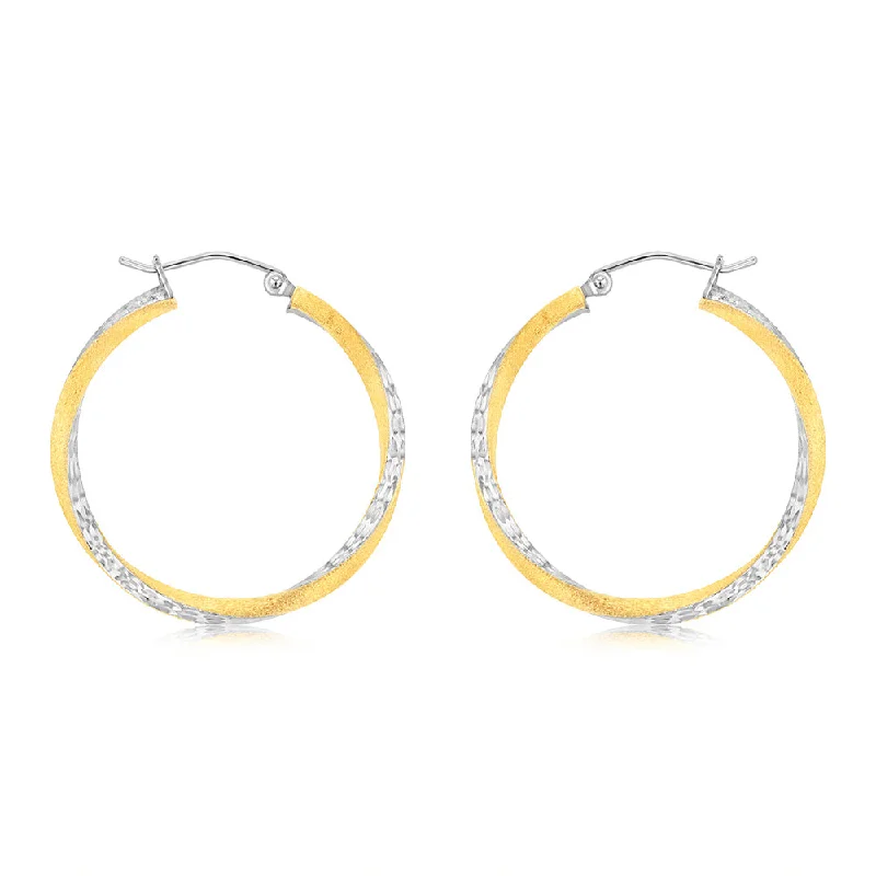 women’s cute dangling earrings-9ct Yellow Gold Silverfilled Diamond Cut Fancy Hoop Earrings