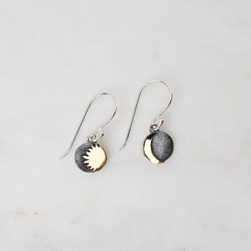 women’s white gold earrings-Mixed Metal Sun and Moon Dangle Earrings