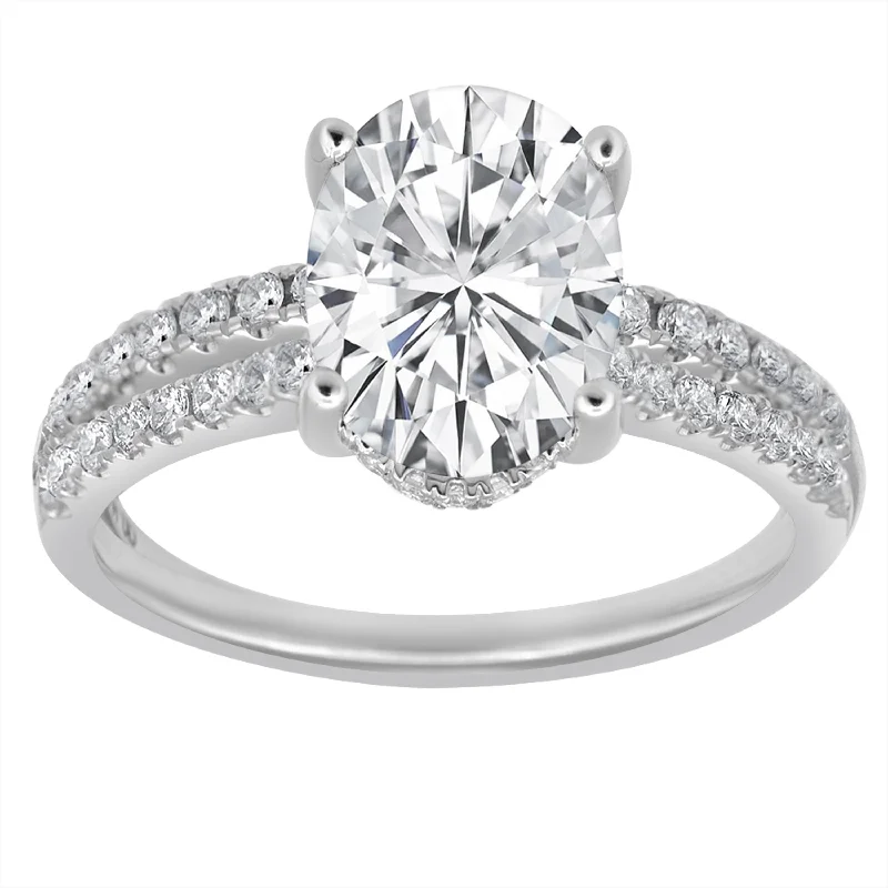 radiant-cut diamond rings for engagement-Hidden Halo Bridal Ring with Center Oval Lab Diamond by Mercury Rings