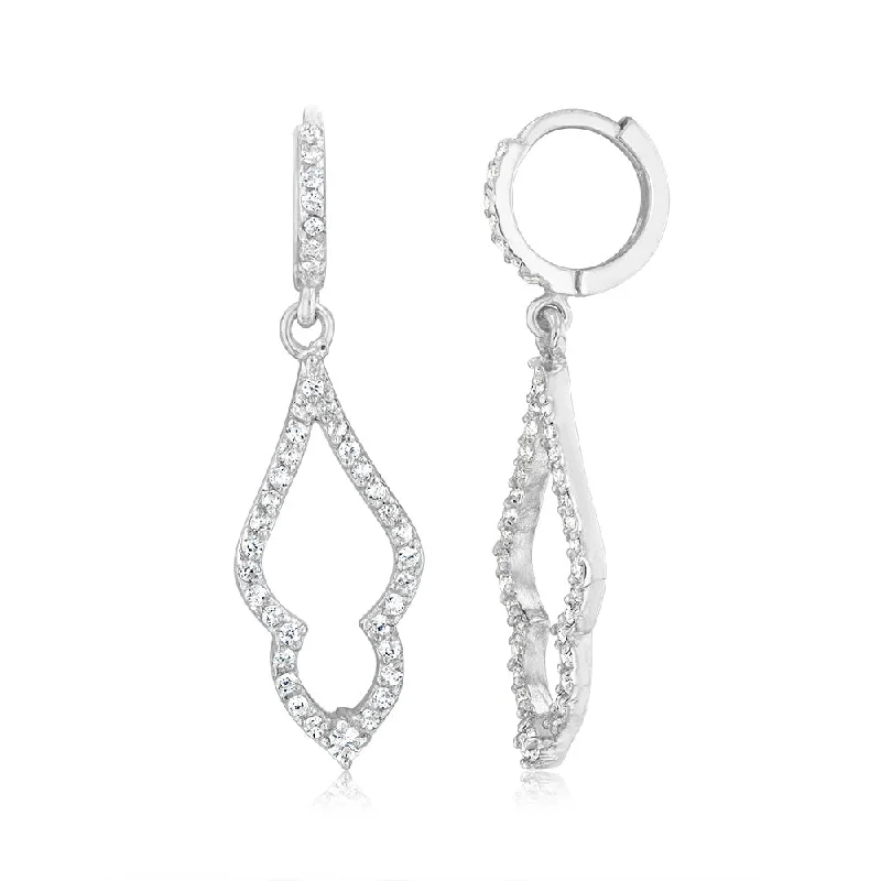 women’s simple diamond stud earrings-Sterling Silver Fancy Leaf Cubic Zirconia Hoop Drop Earrings