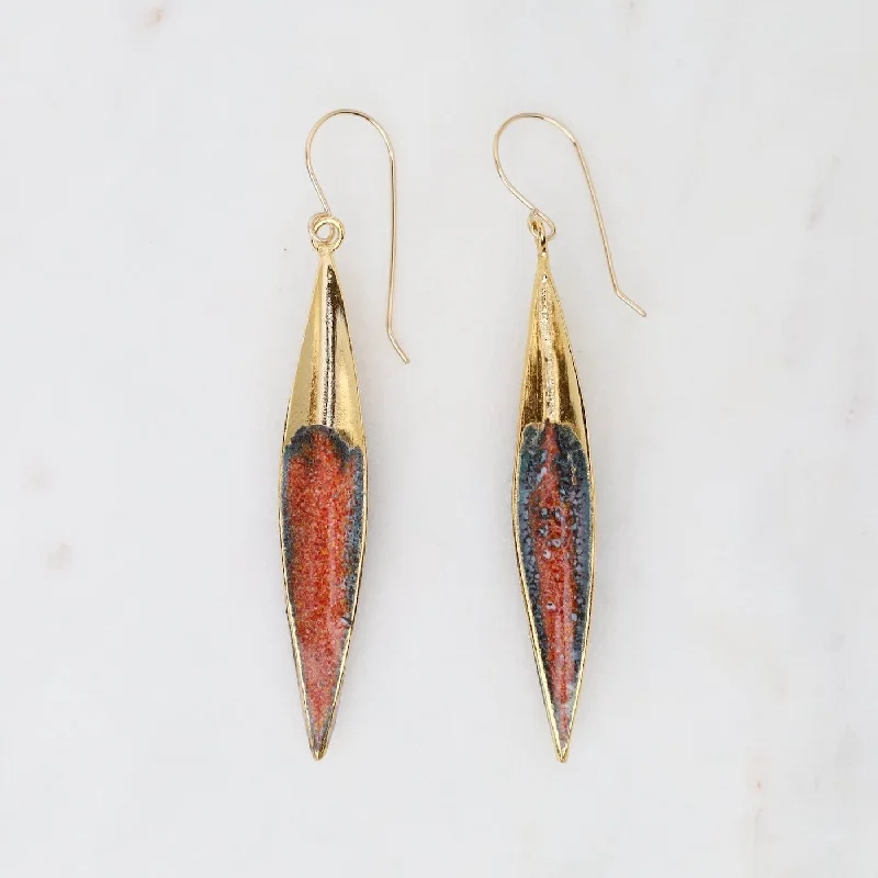 women’s statement gold earrings-Large Architectural Pod Earrings in Rusty Orange