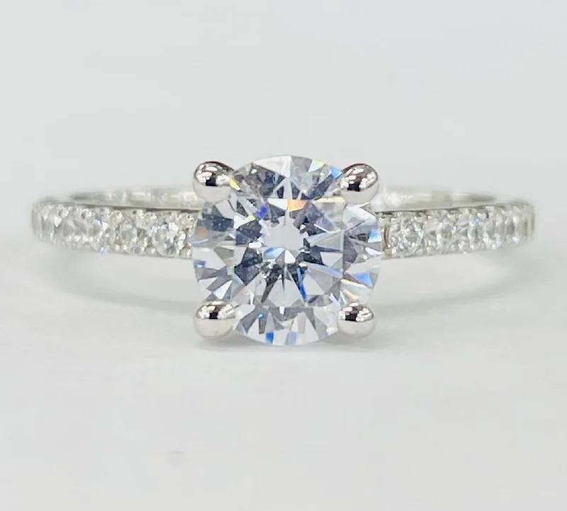 engagement rings with intricate diamond bands-Noam Carver - Simple Accented Diamond Solitare Setting