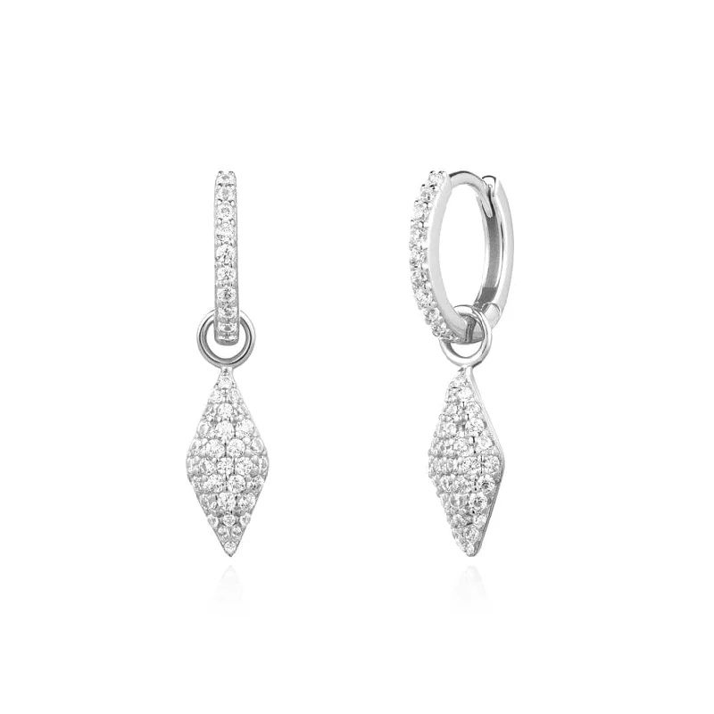 women’s gemstone hoop earrings-Silver Pave Sparkle Drop Huggie Earrings