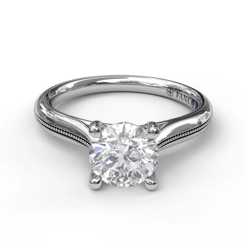 trendy engagement rings with diamonds-Round Cut Solitaire With Detailed Milgrain Band S3048