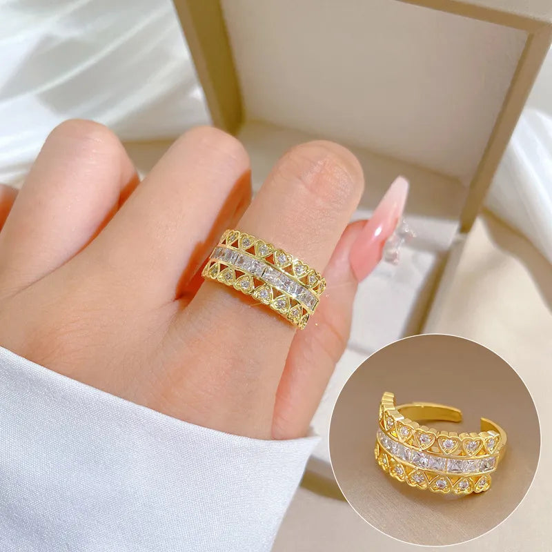 women’s sapphire halo engagement rings-Vintage Style Simple Style Heart Shape Brass Plating Inlay Zircon Gold Plated Open Rings