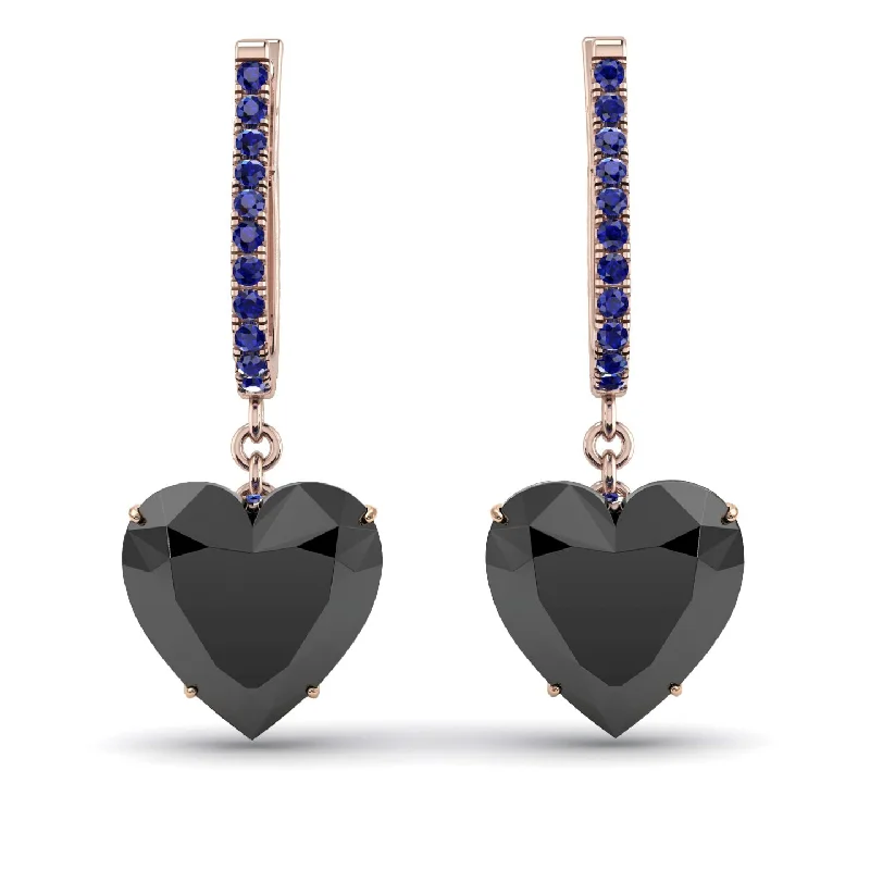 women’s fashion statement earrings-Heart Black Diamond Earrings - Noelle No. 68