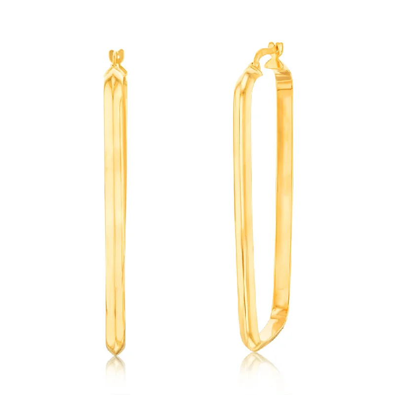 women’s chic hoop drop earrings-9ct Yellow Gold Polished Rectangle Hoop Earrings