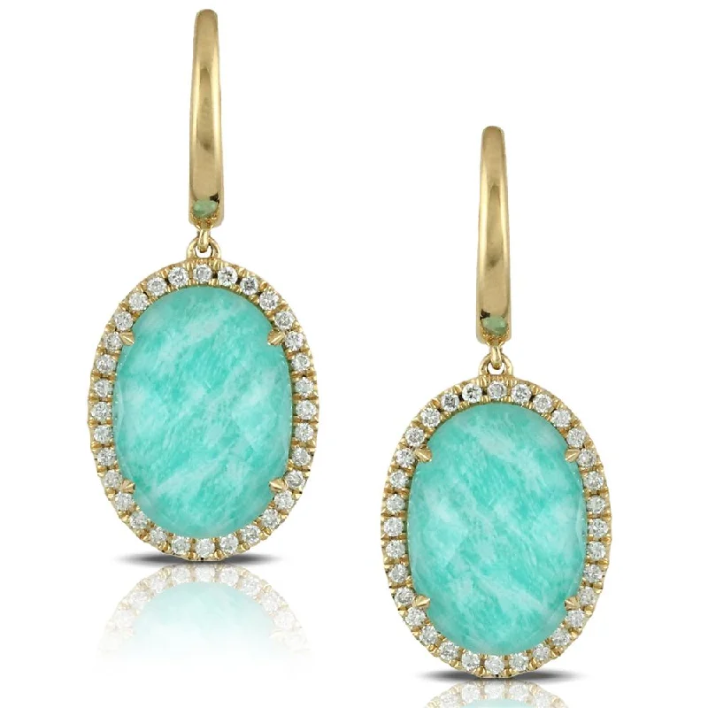 women’s multi-layered stud earrings-Doves White Topaz Amazonite Oval Doublet Drop Diamond Halo Earrings