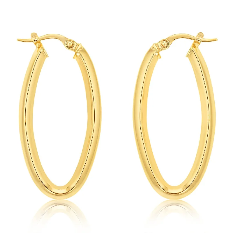 women’s statement gemstone earrings-9ct Yellow Gold Plain Elongated Hoop Earrings