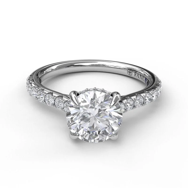 modern platinum engagement rings-Classic Round Cut Solitaire With Hidden Halo S3024