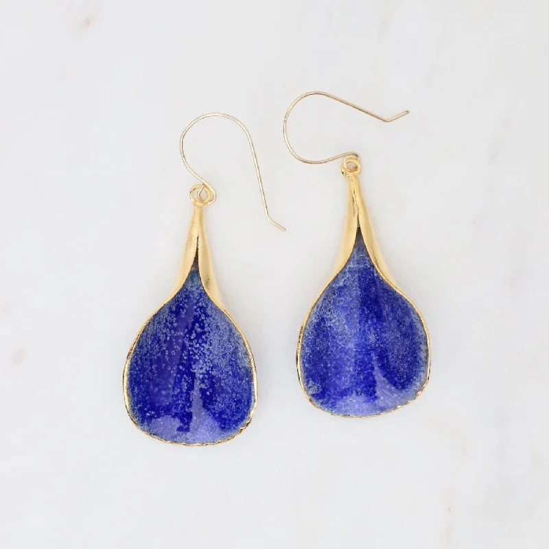 women’s long gemstone earrings-Large Petal Earrings in Ocean Blue