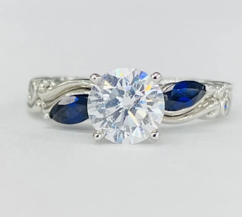 unique vintage engagement rings-Romance - Floral Sapphire And Diamond Setting