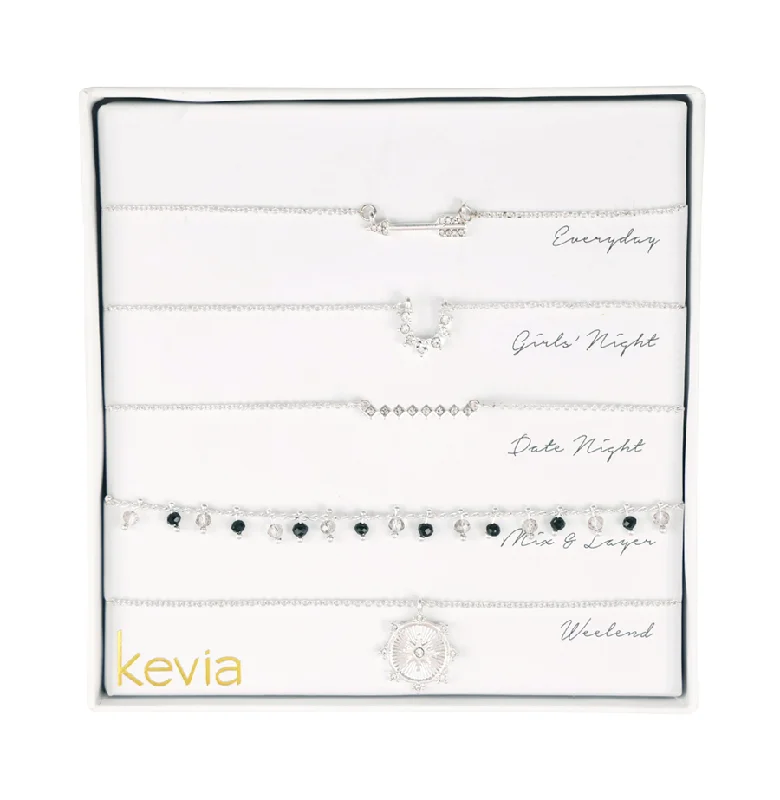 women’s birthstone bar necklaces-Silver Charm Themed Necklace Set