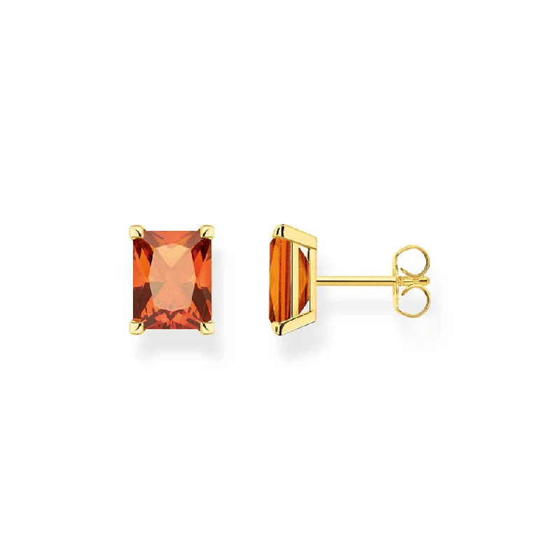 women’s small hoop earrings-Thomas Sabo Sterling Silver Gold Plated Heritage Cognac CZ Stud Earrings