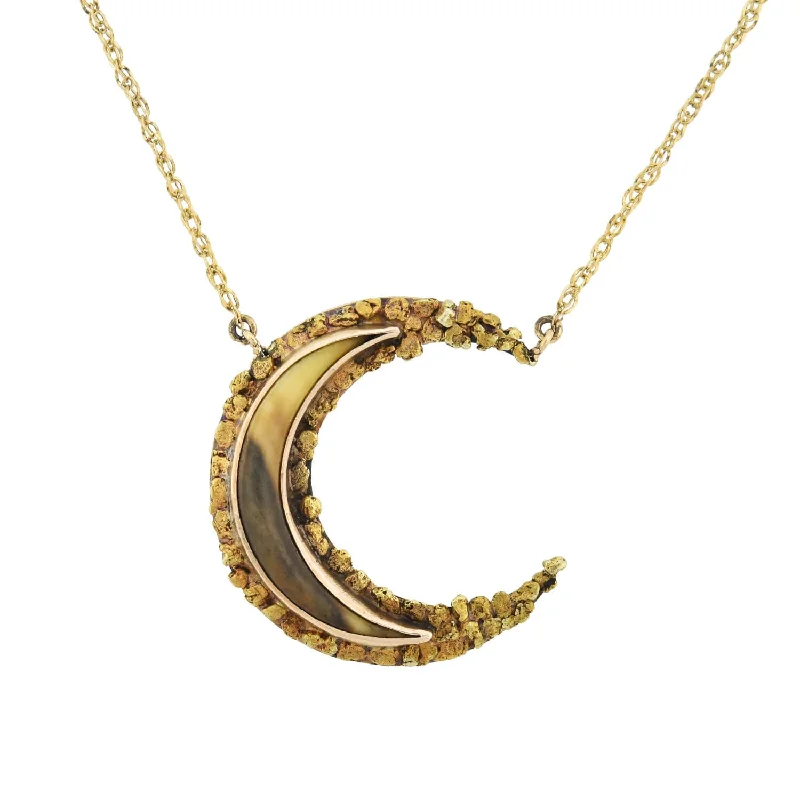 women’s infinity necklaces-Late Victorian 14kt Genuine Gold Nugget + Horn Crescent Pendant Necklace