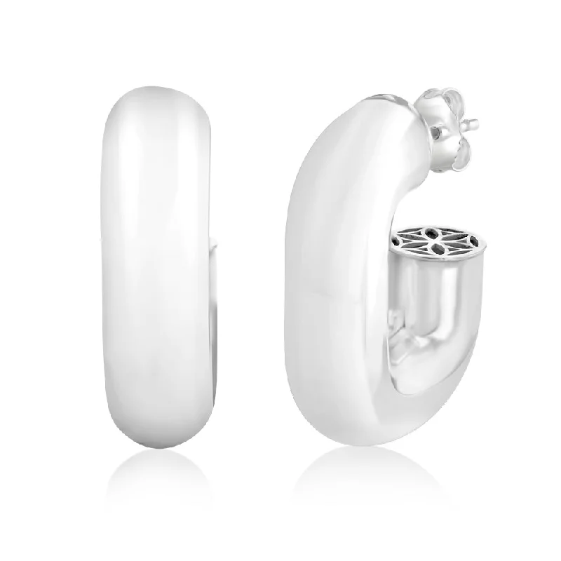 women’s rare gemstone earrings-Sterling Silver Polished Oval 3/4th Hoop Earrings