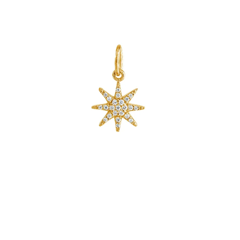 women’s diamond solitaire necklaces-Gold Star Burst Charm - No Chain