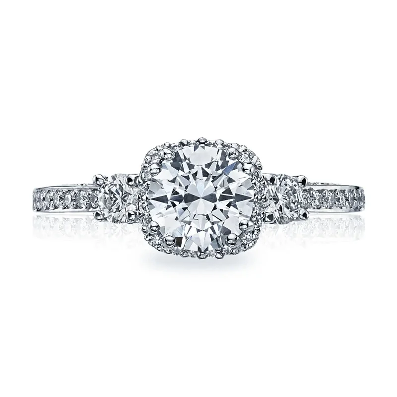 vintage-inspired diamond engagement rings-Round 3-Stone Halo Semi Mount Ring