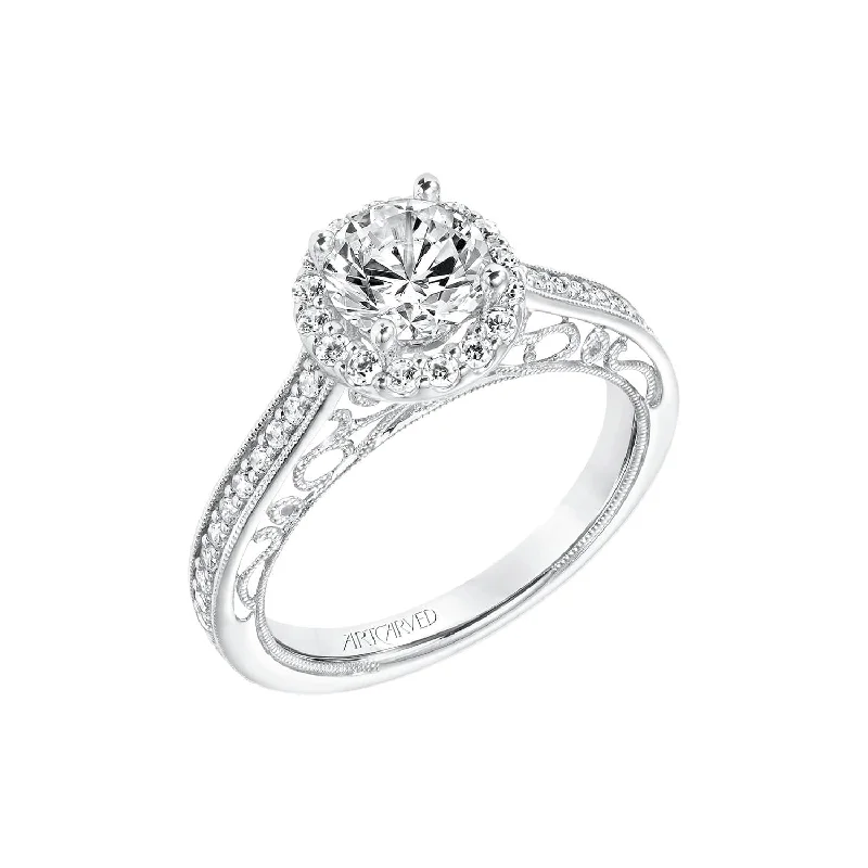 radiant diamond solitaire rings-Indra Halo Diamond Semi Mount Ring