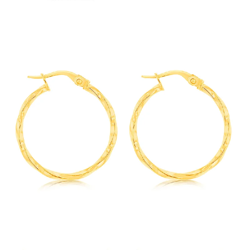 women’s pearl earrings-9ct Yellow Gold Twisted 20mm Hoop Earrings