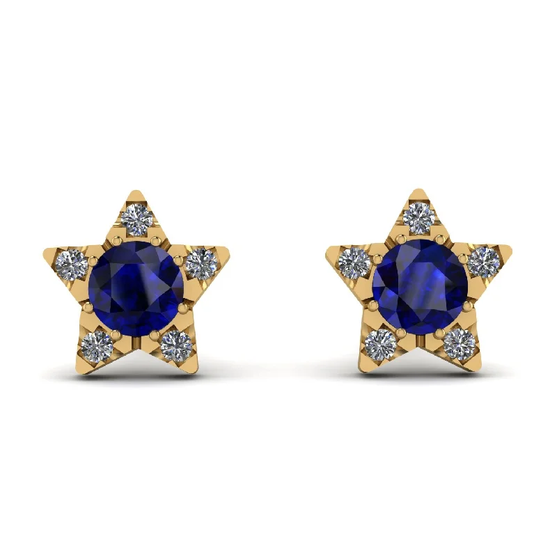 women’s high-quality diamond earrings-Star Halo Sapphire Earrings - Zelda No. 13