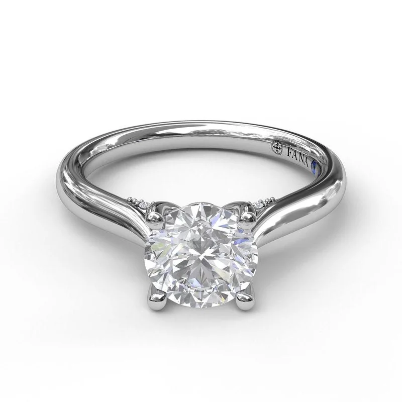 exquisite diamond engagement rings with bands-Round Cut Solitaire With Decorated Bridge S3046