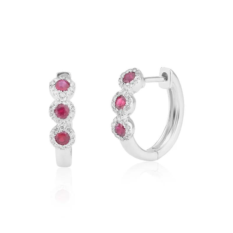 women’s chic drop gemstone earrings-Ruby & Diamond Halo Earrings