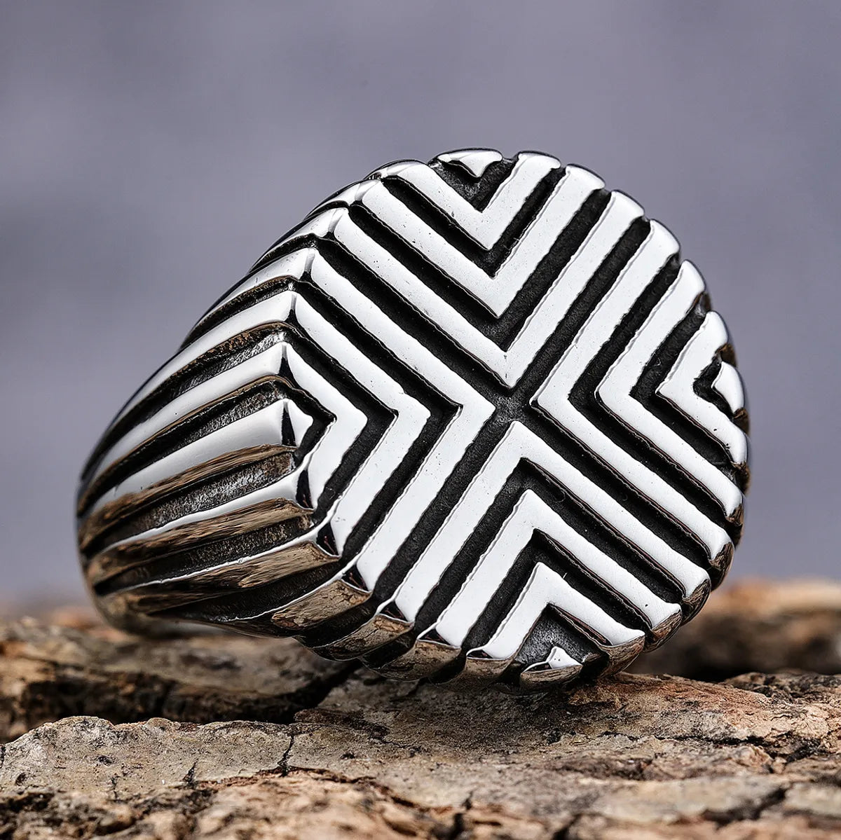 women’s wide band rings-Retro Geometric 304 Stainless Steel Men'S Rings