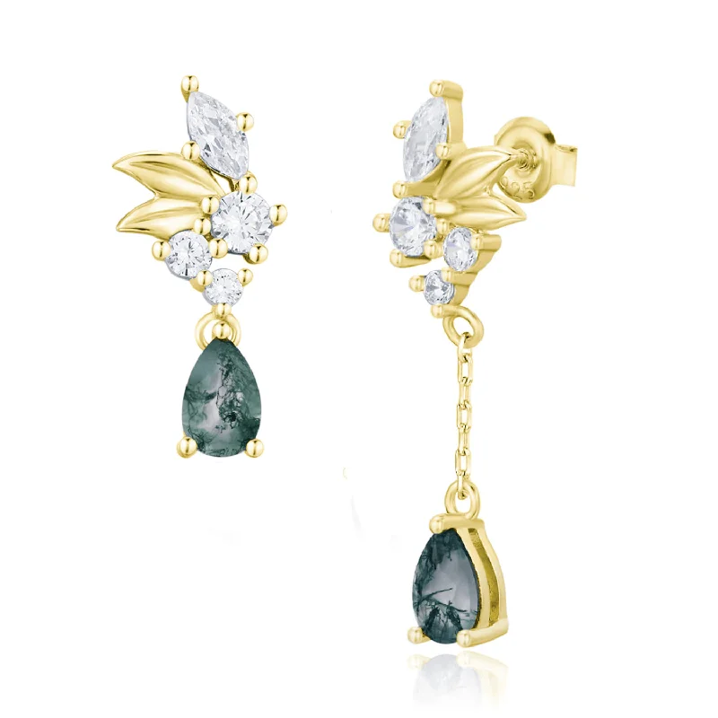 women’s stud earrings-Blair Green Moss Agate Earrings (Yellow Gold)