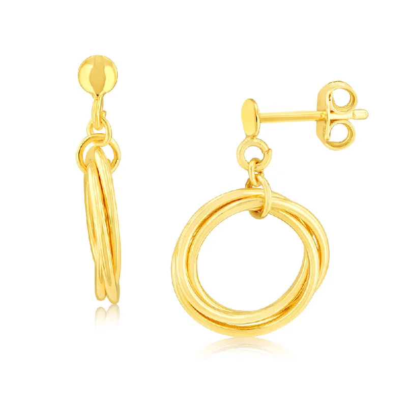 women’s diamond stud earrings-9ct Yellow Gold Silverfilled Interconnected Circle Drop Earrings