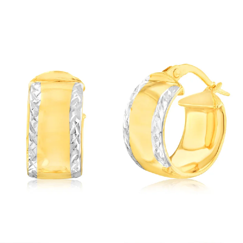 women’s glowing gemstone earrings-9ct Yellow Gold Polished Broad 10mm Hoop Earrings