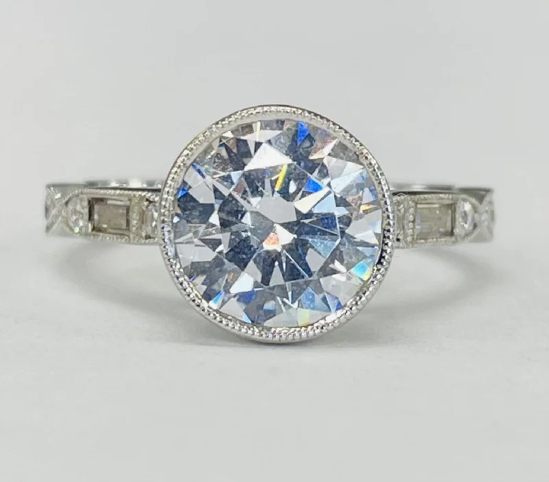 engagement rings with sapphire accents-Noam Carver - Vintage Inspired Diamond Bezel Setting