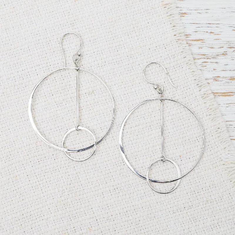 women’s gold drop earrings-Floating Circle and Bar Earrings