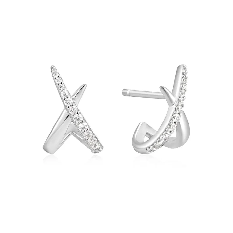 women’s classic gemstone earrings-Silver Kiss Polished Pave Stud Earrings