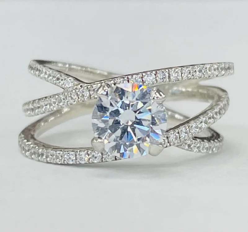 engagement rings with double halo settings-Noam Carver - Modern Open Twist Diamond Setting