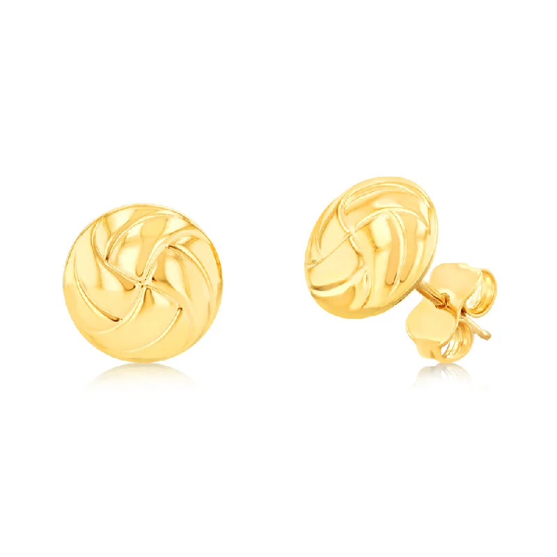 women’s gold diamond earrings-9ct Yellow Gold Patterned Stud Earrings