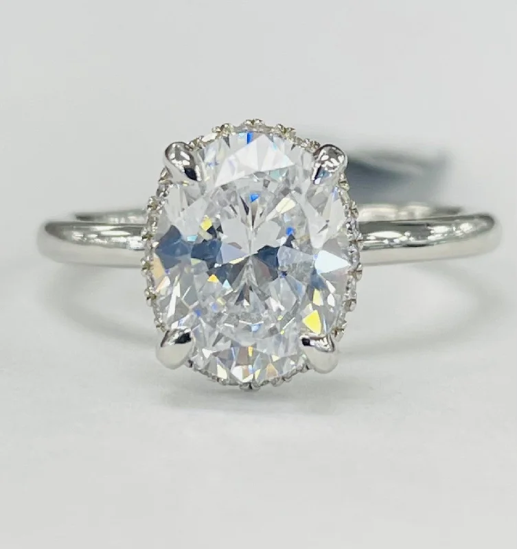 engagement rings with sapphire gemstone-Noam Carver - Premium Oval Hidden Halo Diamond Setting