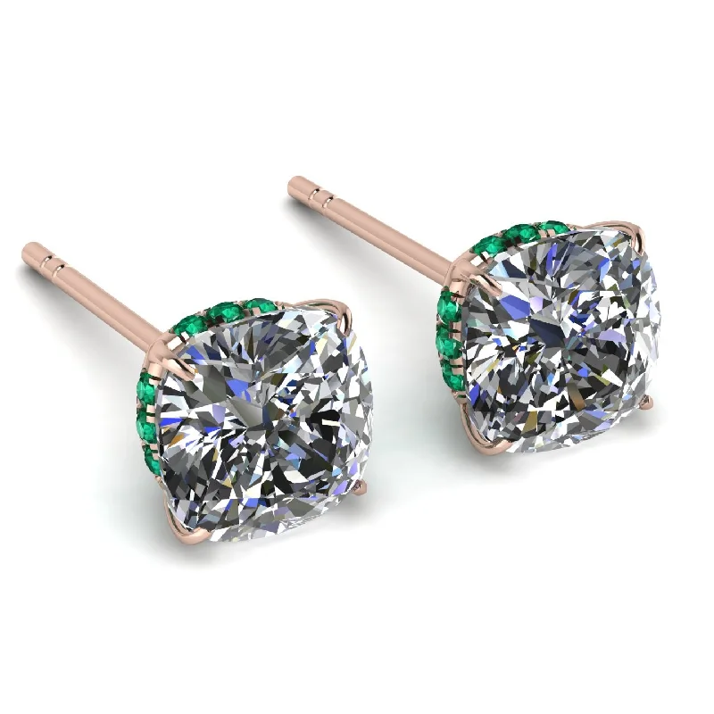 women’s gold gemstone earrings-Hidden Halo Cushion Diamond Earrings - Alivia No. 17