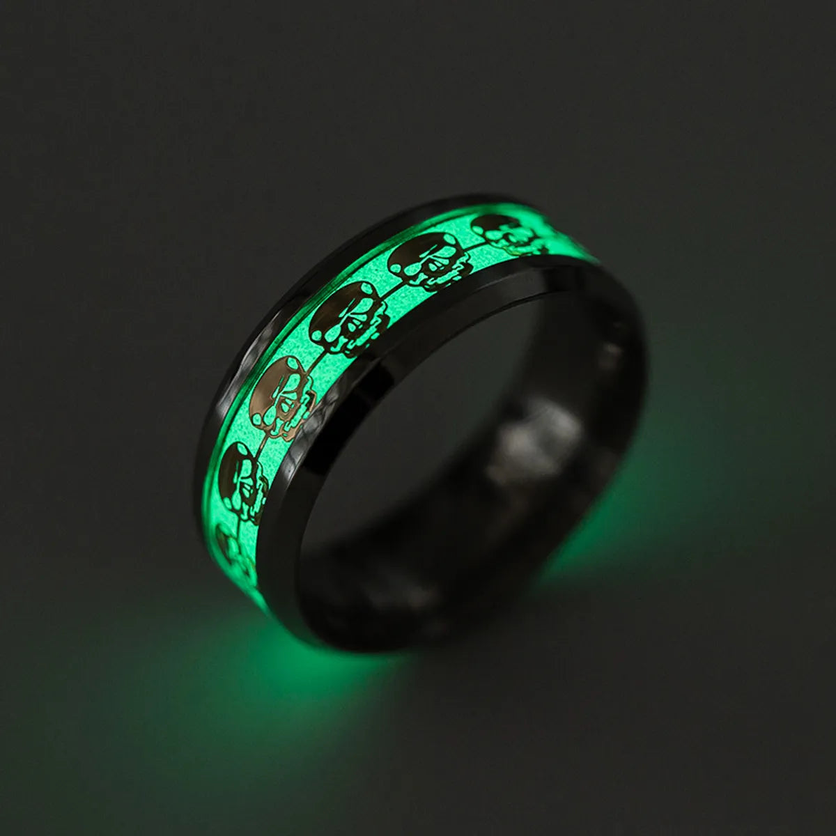 women’s adjustable rings-Punk Luminous Skull Stainless Steel Ring Wholesale