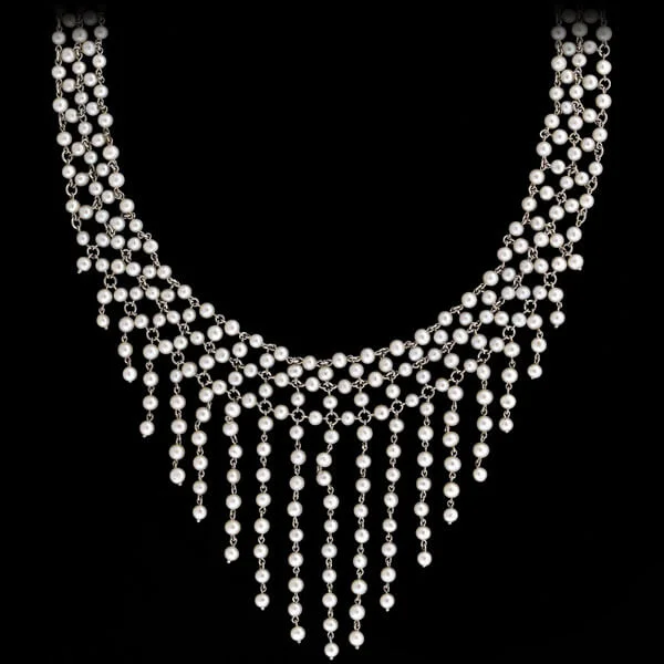 women’s bold gemstone necklaces-Edwardian Platinum, Diamond & Pearl Festoon Necklace