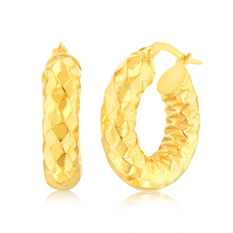 women’s silver gemstone drop earrings-9ct Yellow Gold Fancy 10mm Hoop Earrings