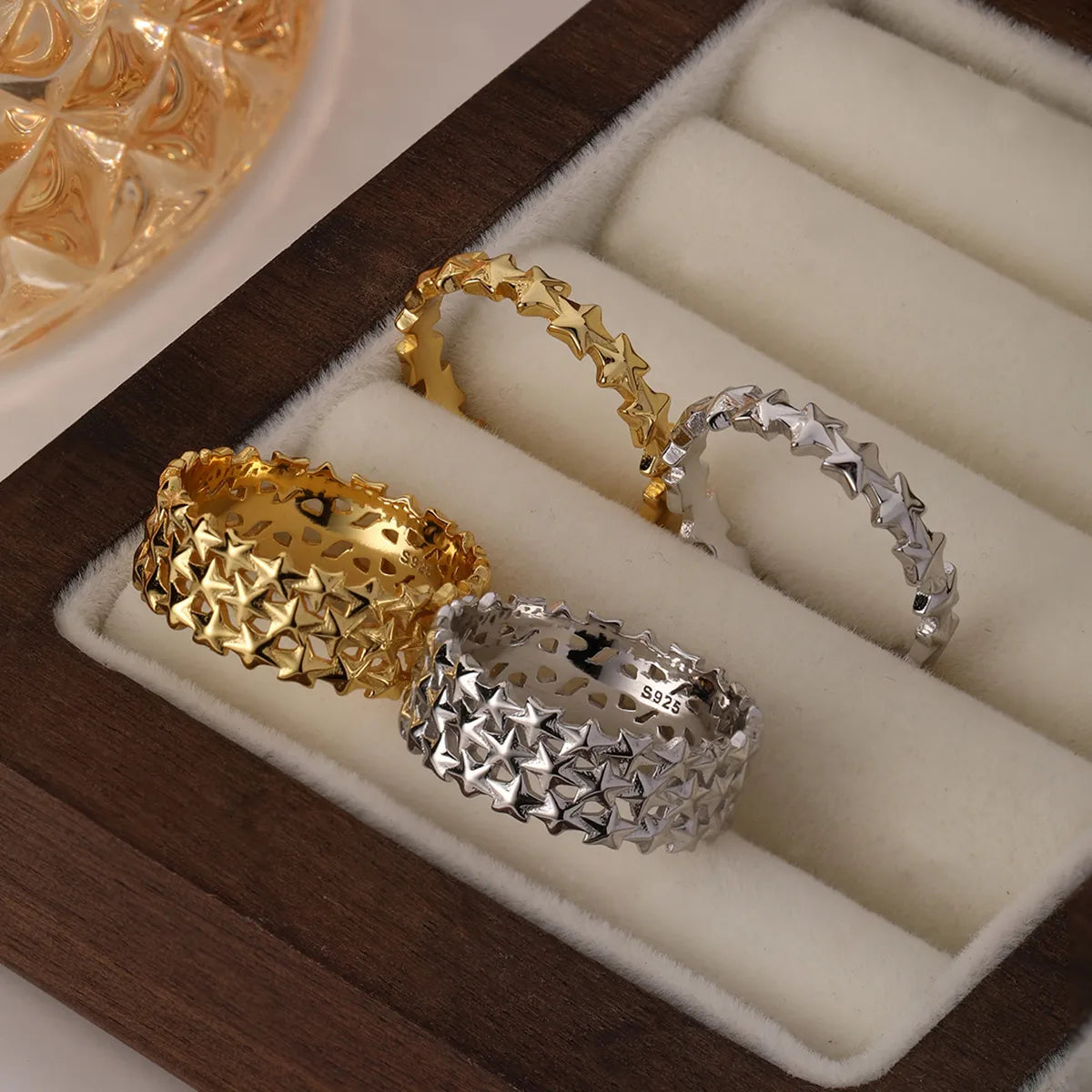 women’s channel-set rings-Sterling Silver White Gold Plated Gold Plated Elegant Glam Luxurious Star Rings