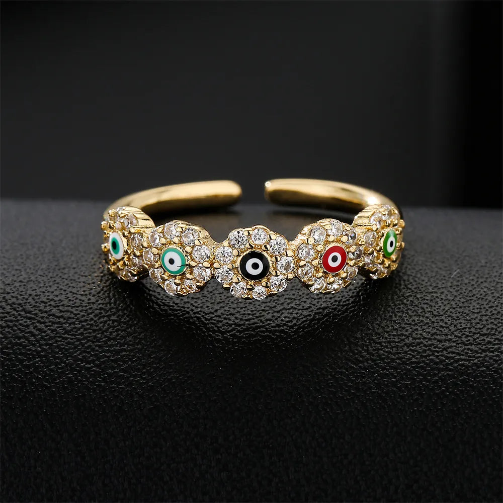 women’s engagement rings with vintage-style diamonds-New Geometric Copper-Plated 18k Gold Zircon Drip Oil Devil'S Eye Ring Wholesale