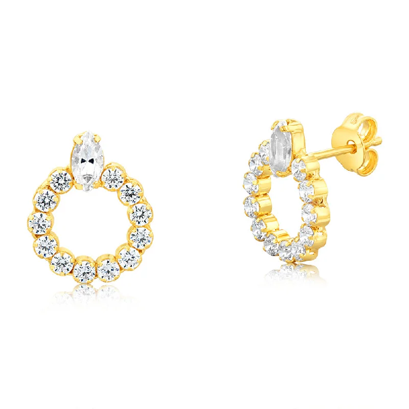 women’s modern crystal earrings-Sterling Silver Gold Plated Zirconia Circle Of Life Stud Earrings