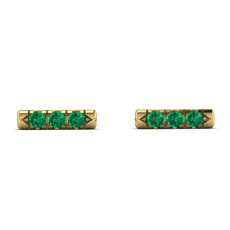 women’s elegant drop-shaped earrings-3 Emeralds Stud Earrings - Mina No. 4