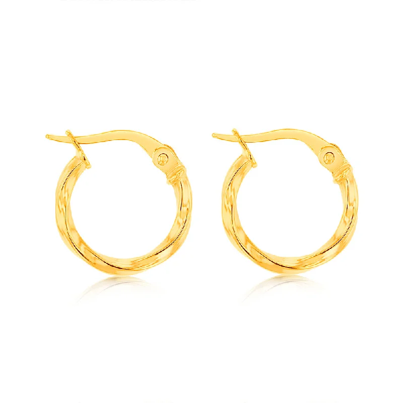 women’s gold earrings-9ct Yellow Gold Twisted 10mm Hoop Earrings