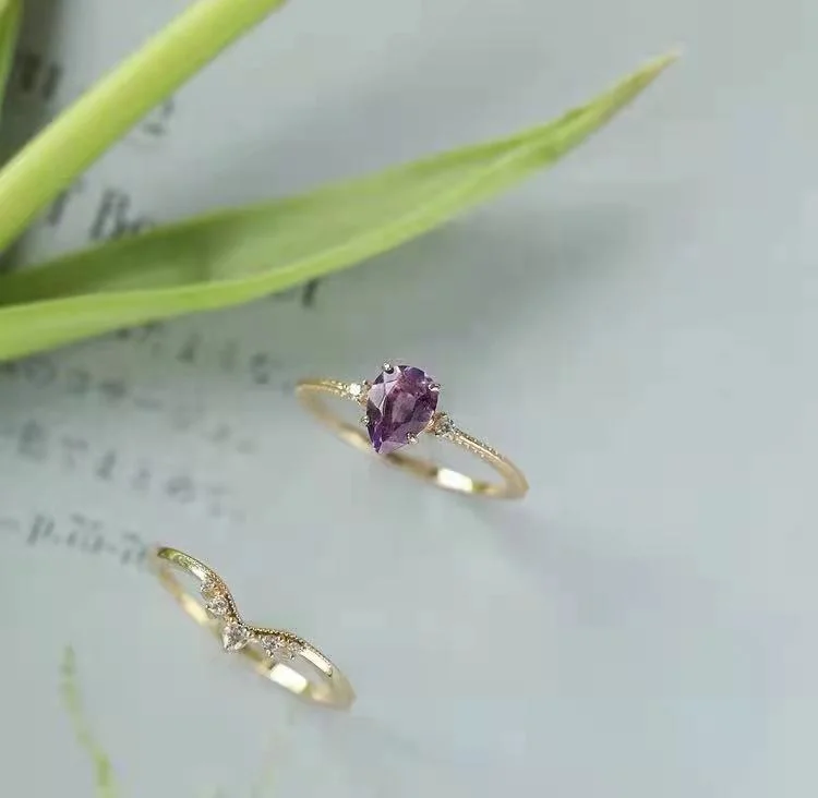 Yellow Gold Purple Diamond Ring